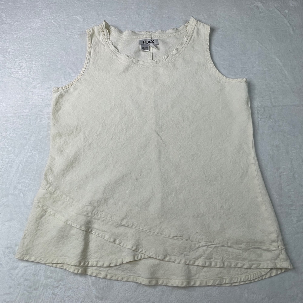 Flax Sleeveless Linen Top Womens Large Cream Excellent Asymmetrical Lagenlook